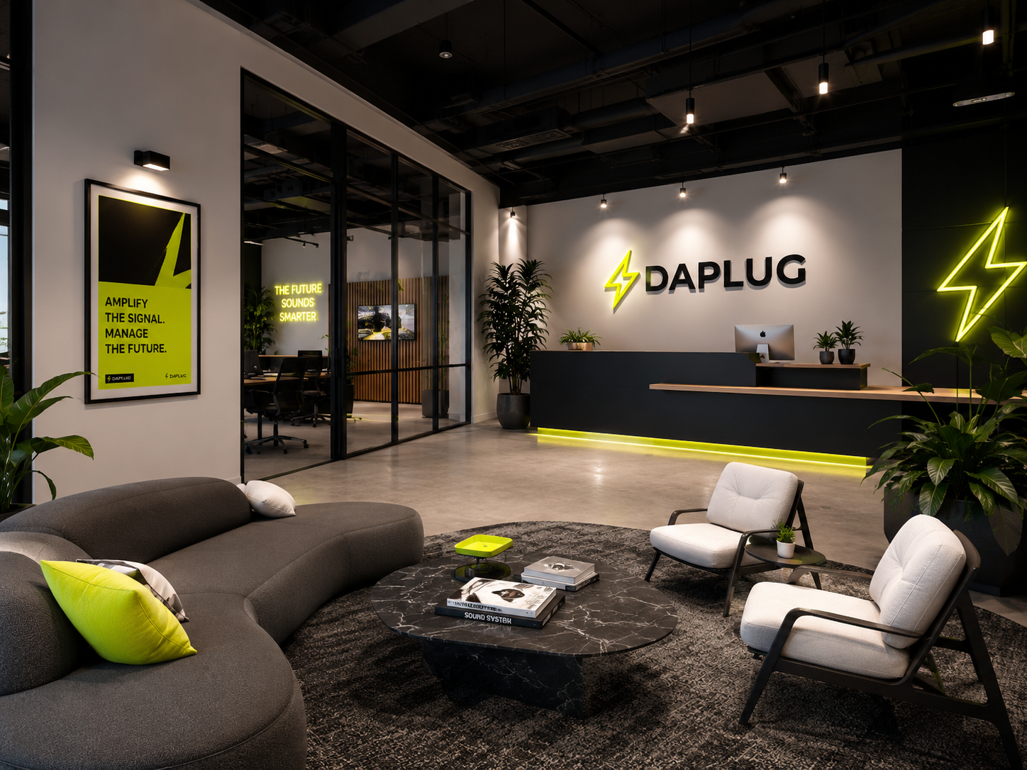 DaPlug studio reception lounge