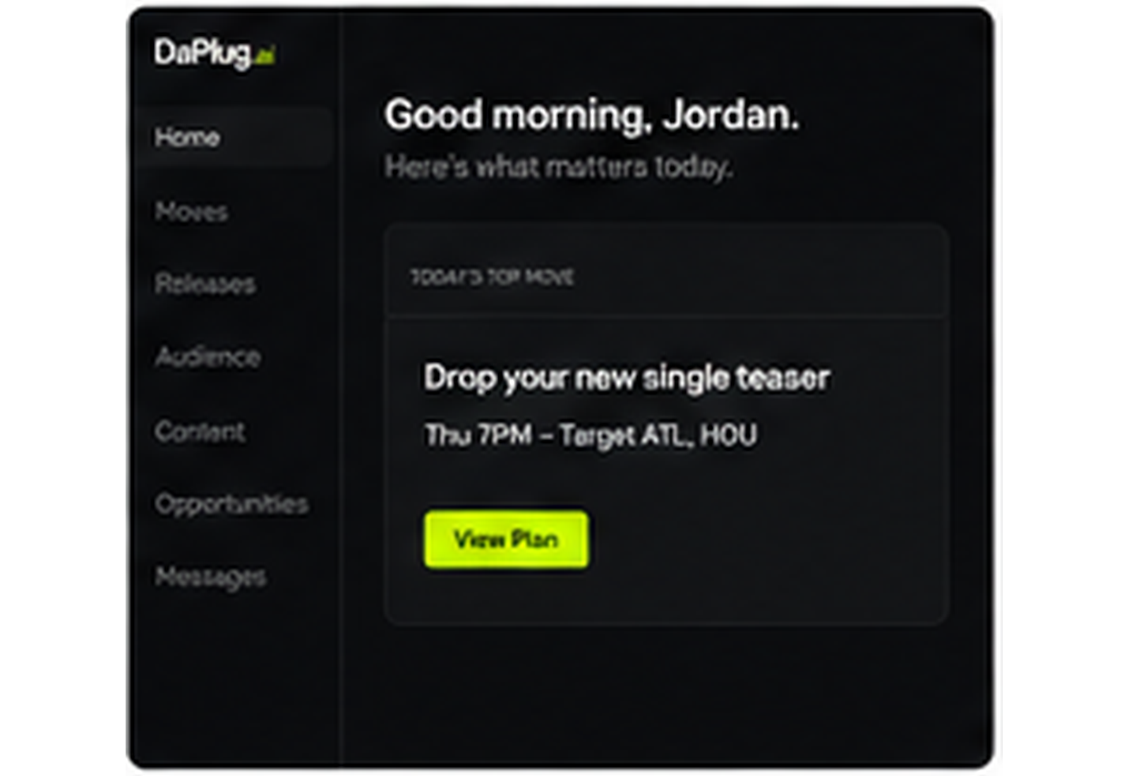 DaPlug artist dashboard overview screen